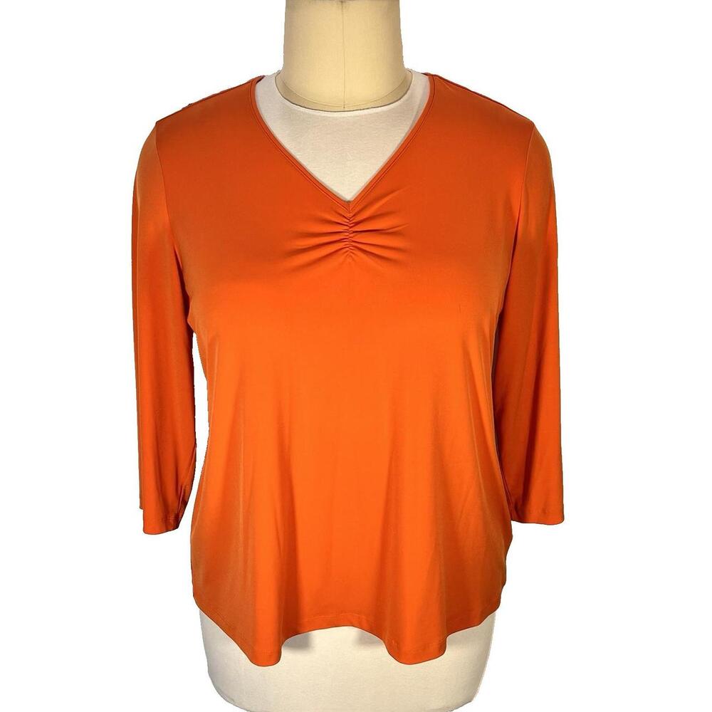 Susan Graver Top Tunic Womens XL Solid Orange V-Neck Long Sleeve Stretch